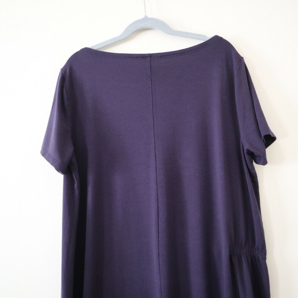 Eileen Fisher Ballet Neck Asymmetric Jersey Dress Purple Ruched Side - Picture 9 of 11